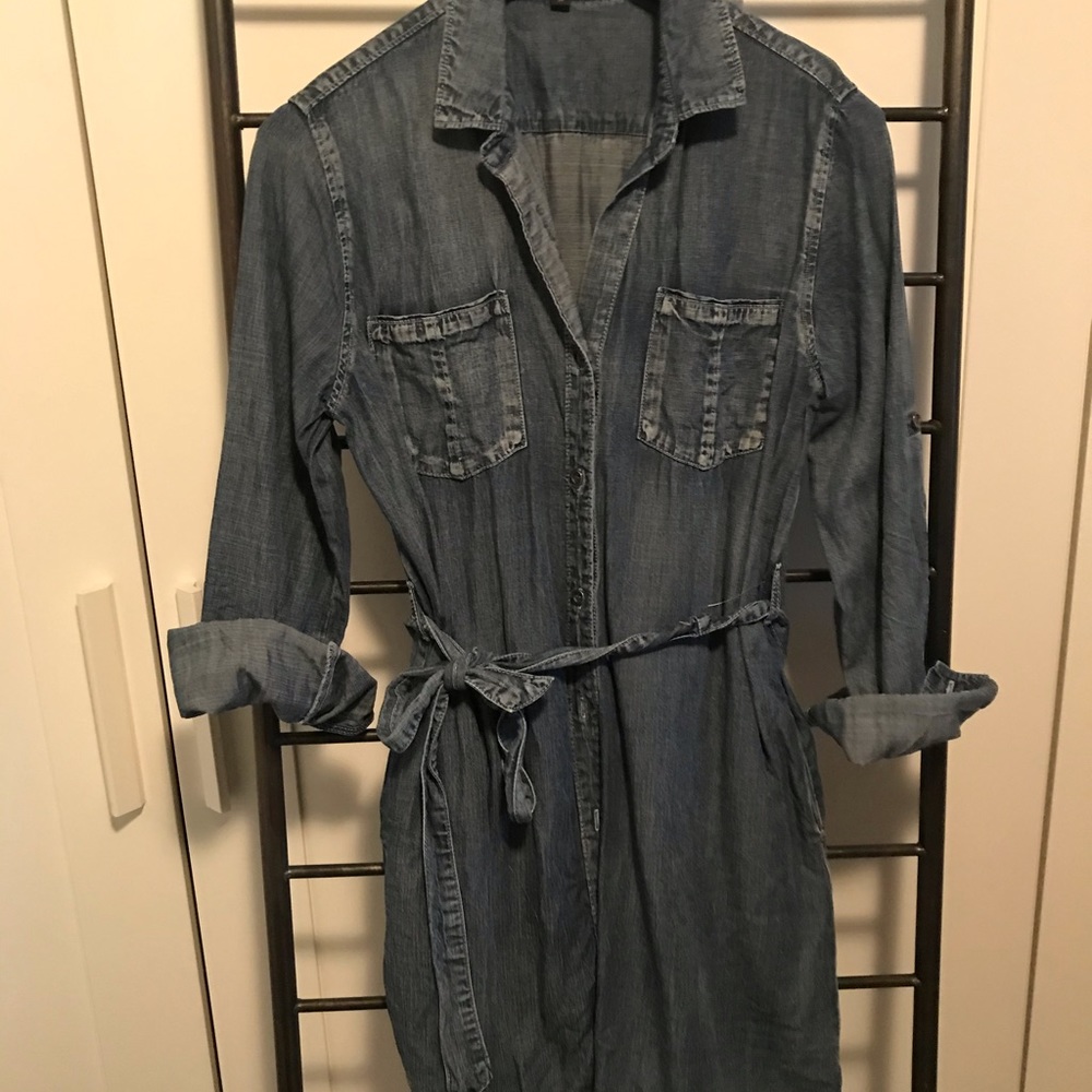 jean dress with front buttons and tie worn once